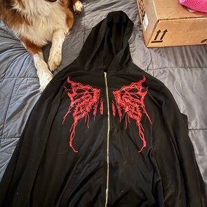 ROMWE Black Hoodie with Red Graphic